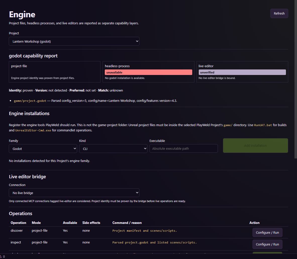 Engine screen separating the tutorial's capability layers