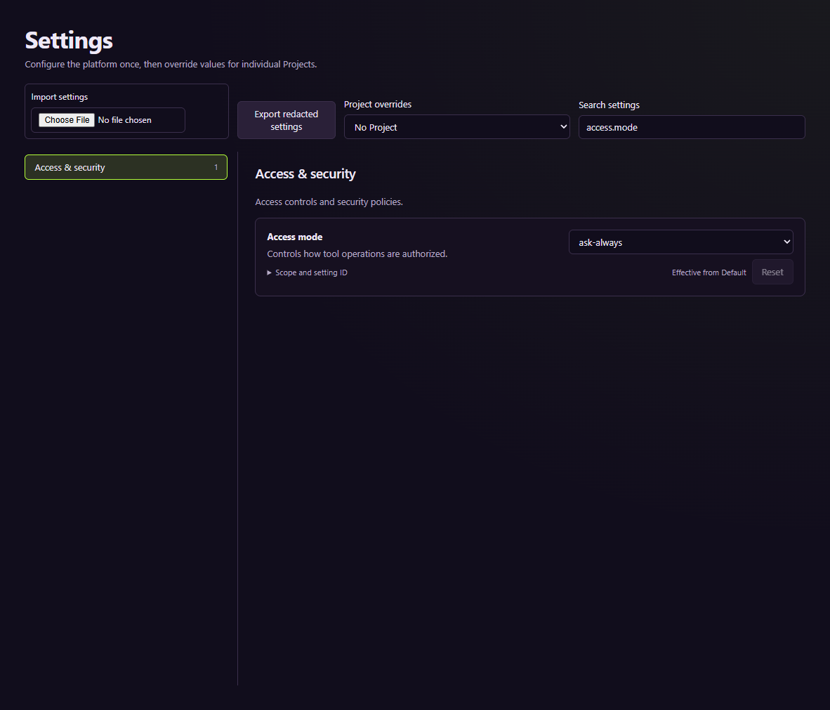 Grouped settings and their effective values